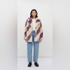 JAKKE HEATHER Purple and Cream Women's Faux Fur Coat